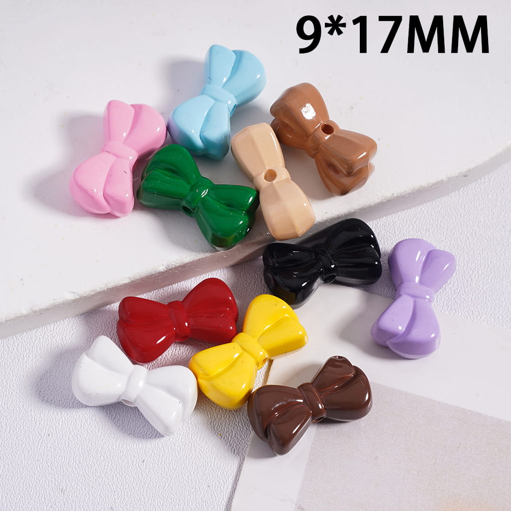 Bowtie Shape Acrylic Beads in Stoving Varnish Solid Color, 9*17MM Random Mix