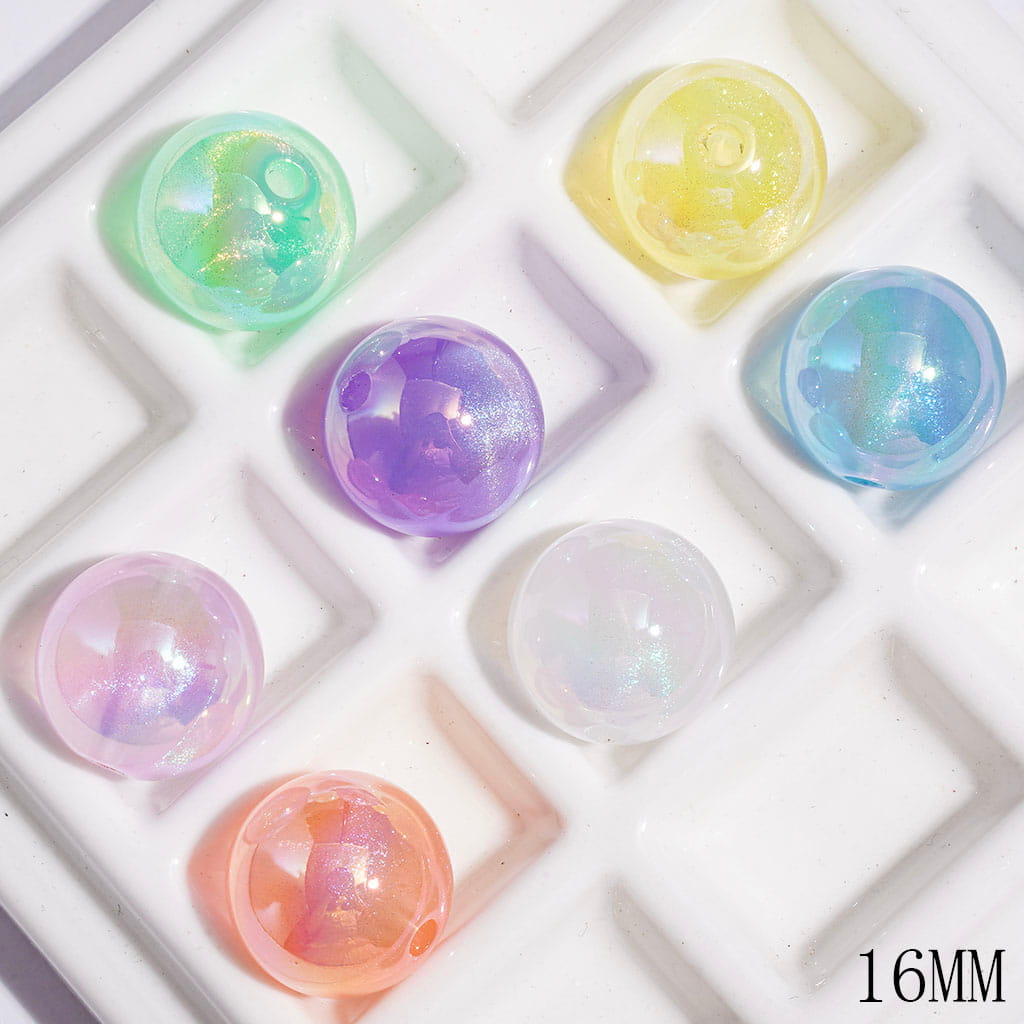 Jelly Colors Style Acrylic Beads, Round Beads with Glitter for DIY Necklaces & Bracelets, 16MM, Random Mix