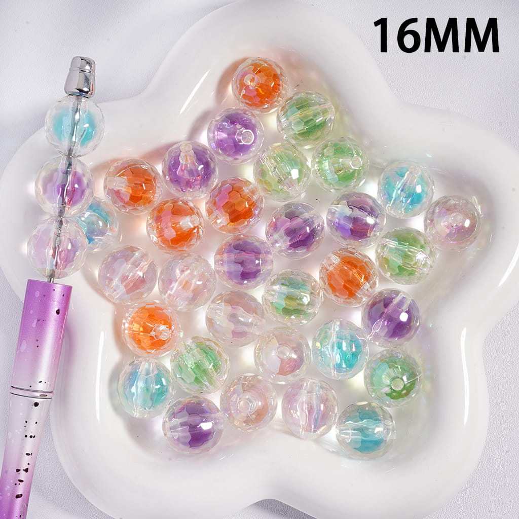 UV Coating Bling Bling Crystal Disco Ball Round Shape Acrylic Beads for Bracelets 16MM, Random Mix
