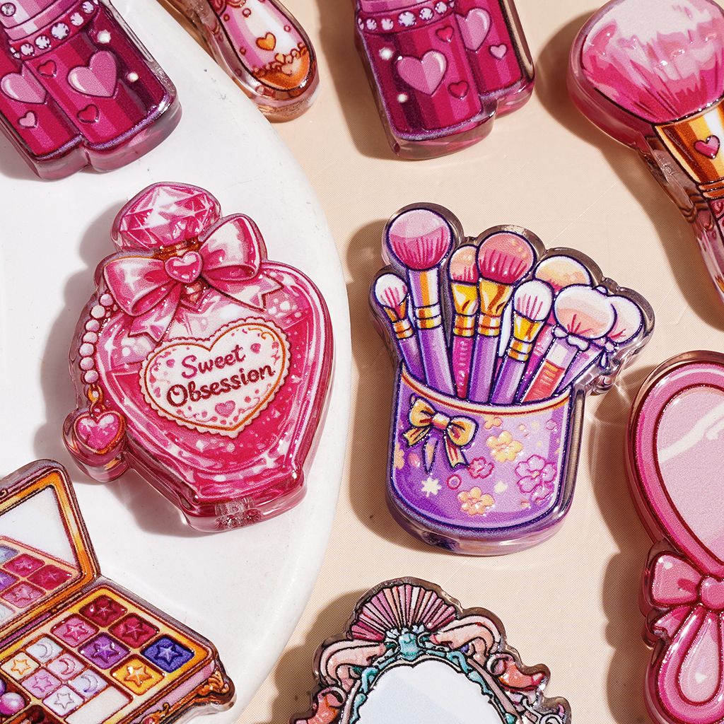 Acrylic Beads with Nail Polish Lipstick Perfume Bottle Eyeshadow Palette Pencil Holder Makeup Brush Handheld and Vanity Mirror, Random Mix