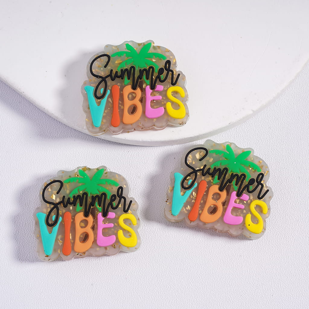 Gold Foil Paper with Different Text "Summer Vibes" Silicone Focal Beads