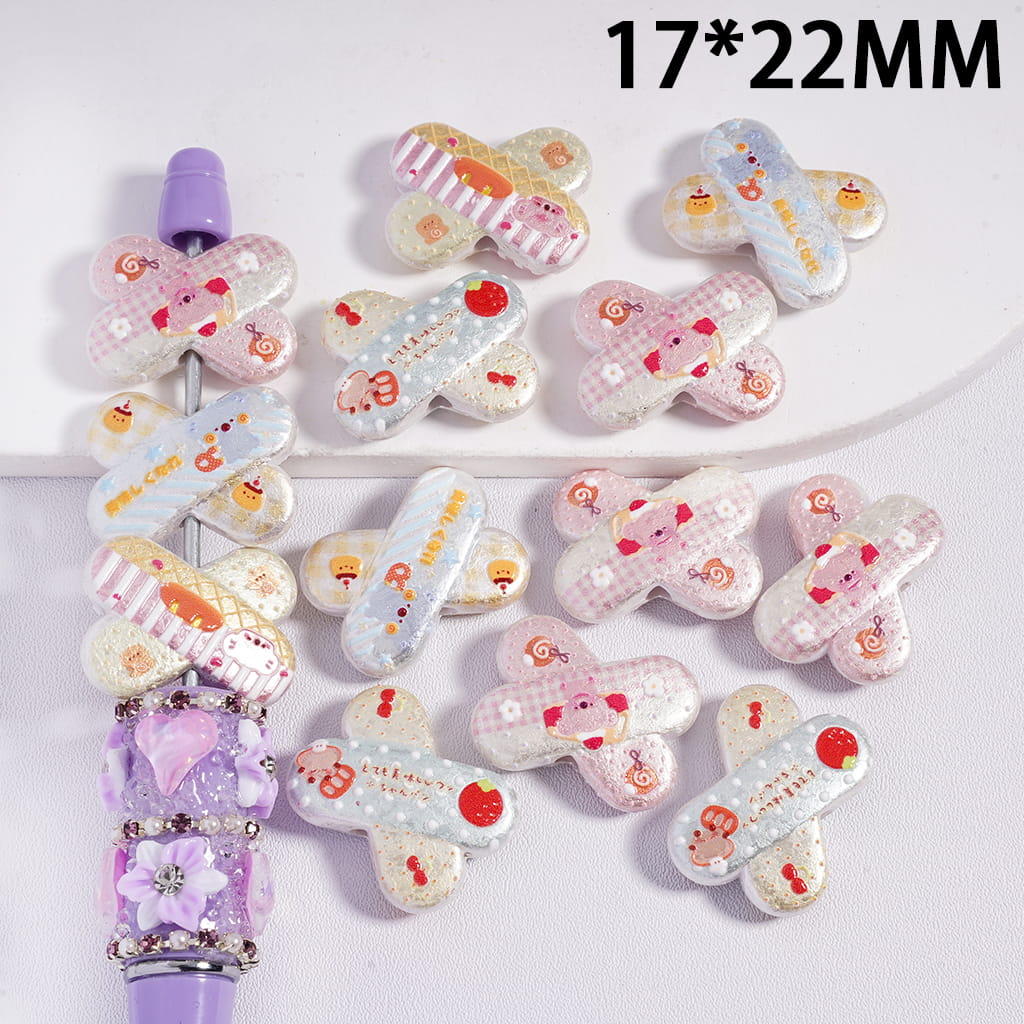 Animal & Delicious Food Prints “X” Shape Acrylic Beads 17*22MM Random Mix