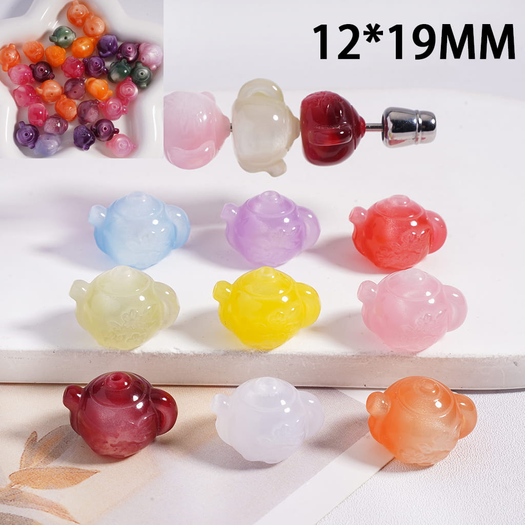 Color‑Changing Cat Eye Teapot with Flowers Multi‑Color Acrylic Beads 12*19MM Random Mix