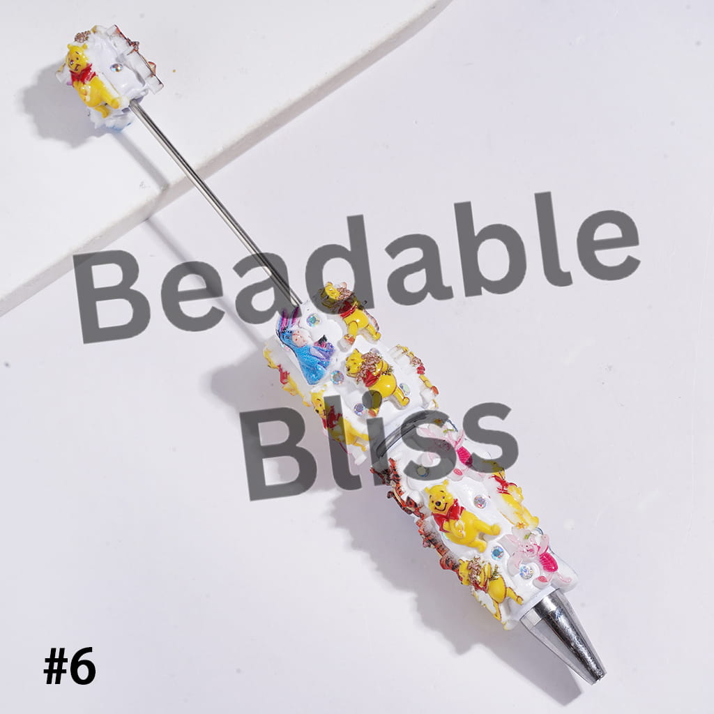 Beadable Clay Pens with Cute Donkey Tiger Bear Pig Character Series and AB Rhinestone, Multi-Color