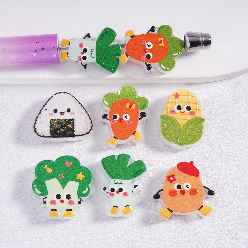 Concavo-Convex Cute Vegetable & Food-Themed in Various Designs & Shape Acrylic Beads Random Mix