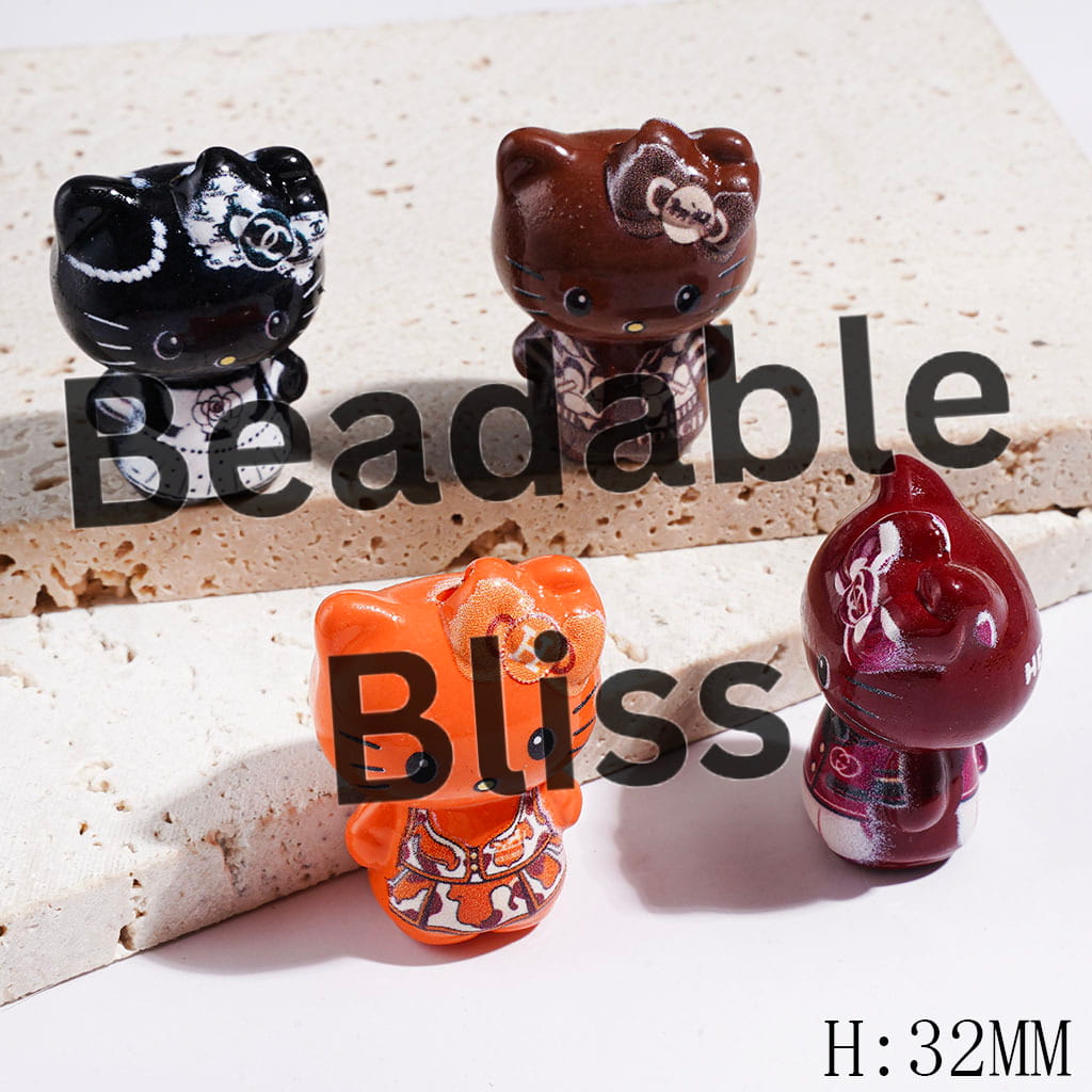 Acrylic Beads Cute Cat Characters with Diverse Fashion Clothes, Height 32MM Multi-Color Random Mix