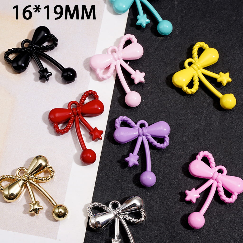 Bow with Mini Star and Ball Design Alloy Bail beads for Charms or Pendants, Jewelry Accessories, 16*19MM, Multi-Color, Random Mix