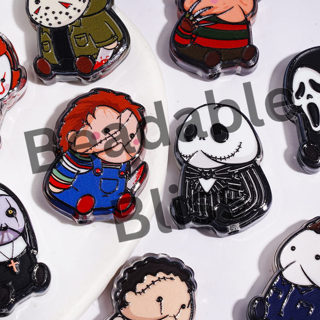 Acrylic Beads Horror Killer Murder Criminal Suspect Ghost Character Series, Exclusive Man Theme, Random Mix