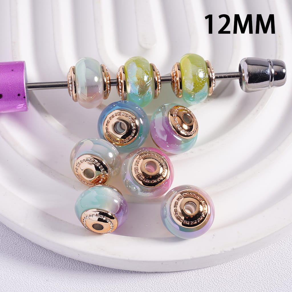 Cat Eye Double Color Lantern Round Acrylic Beads 12mm Random Mix