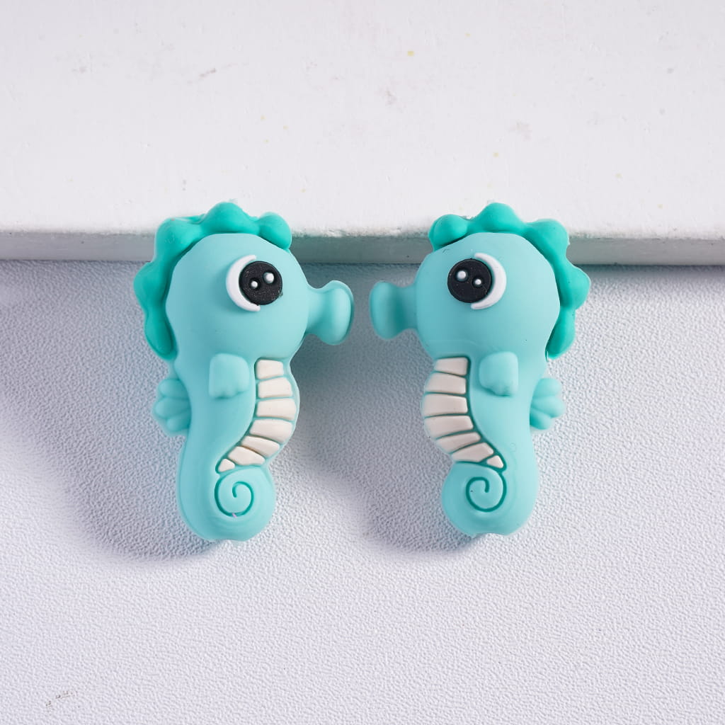 3D Seahorse Blue & Teal Ocean Series Silicone Focal Beads