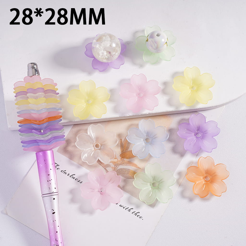 Five‑Petaled Flower Multicolor Acrylic Spacer Beads 28*28 mm Random Mix