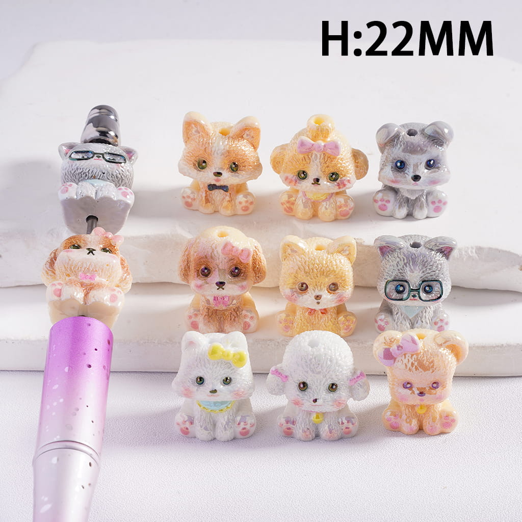 Acrylic Beads UV Coating Cute Puppy Series, Height 22MM, Random Mix