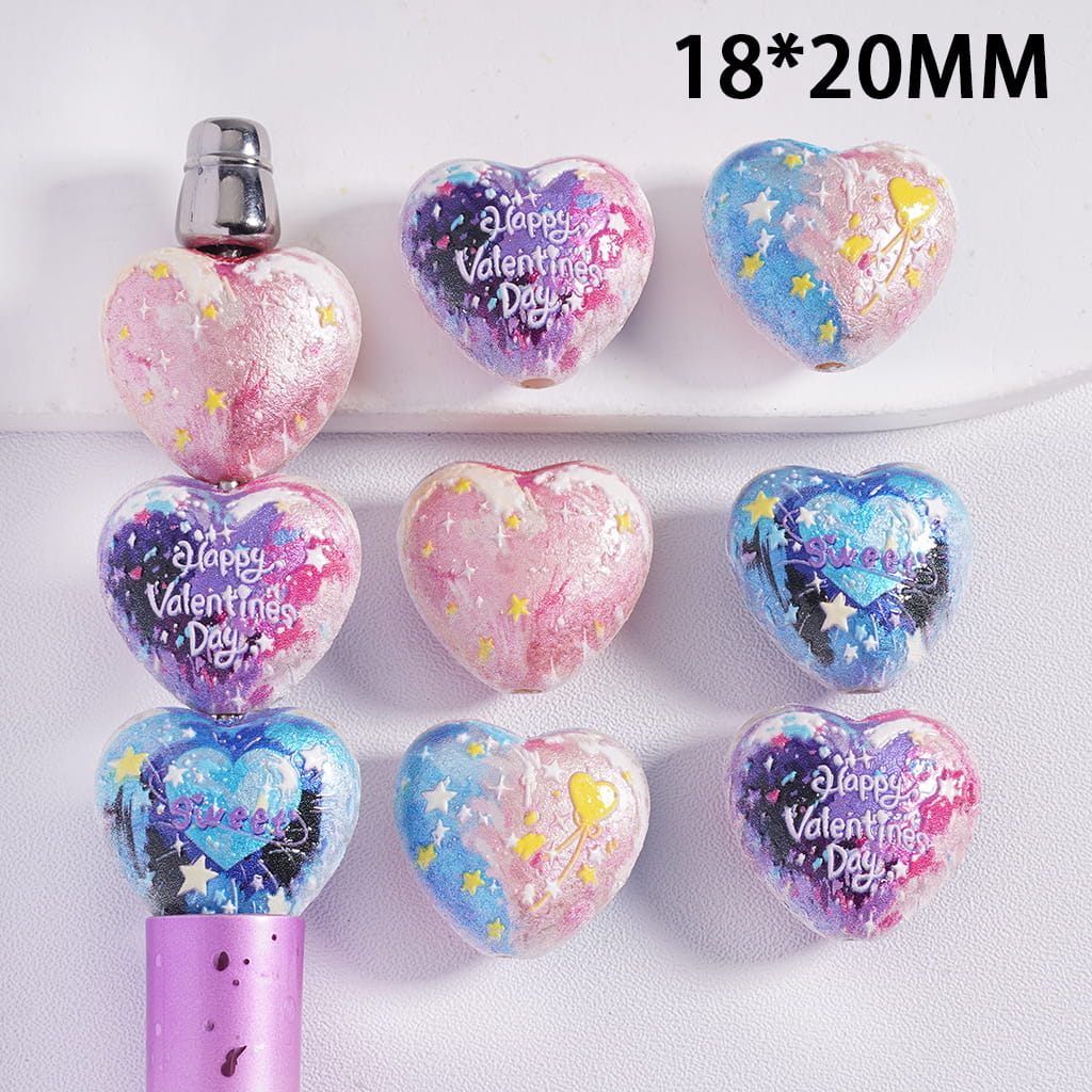 Ombre Color Heart in starry sky Series, Valentine's Day Theme Acrylic Beads 18*20MM, Random Mix