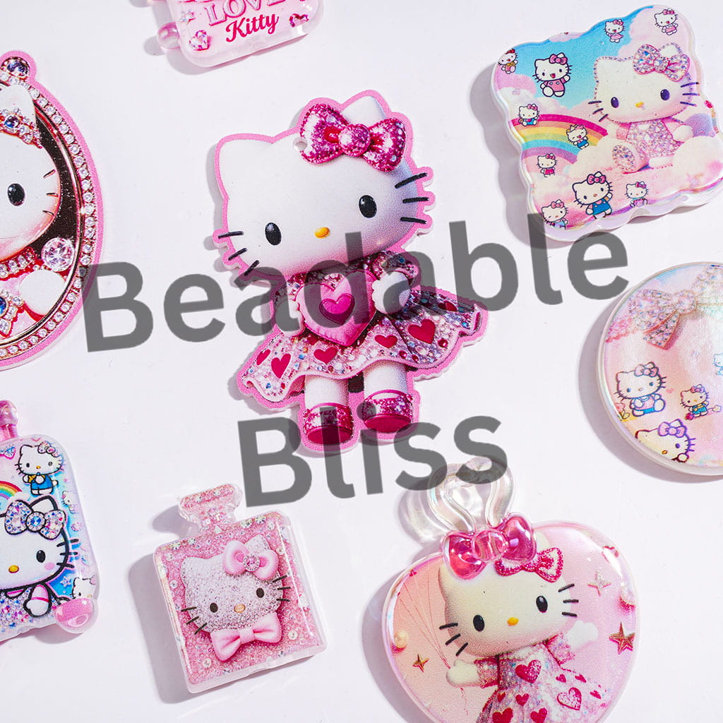 UV-Coated Acrylic Beads and Pendants Cute Cat Characters in Diverse Style, Random Mix