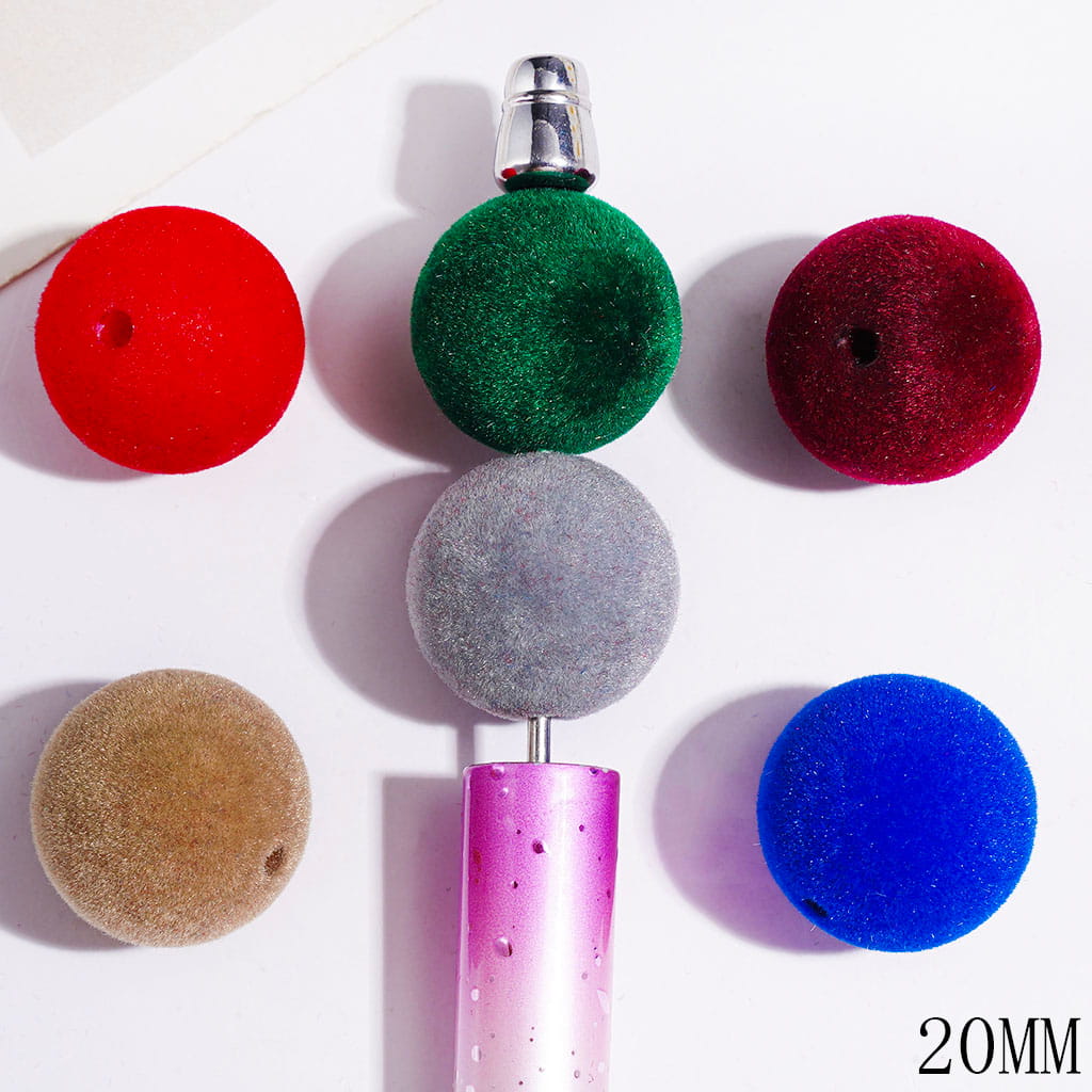 Acrylic Beads for Bracelets Flocked Fluffy Round Shape in Dark Color, 20MM, Multi-Color Random Mix