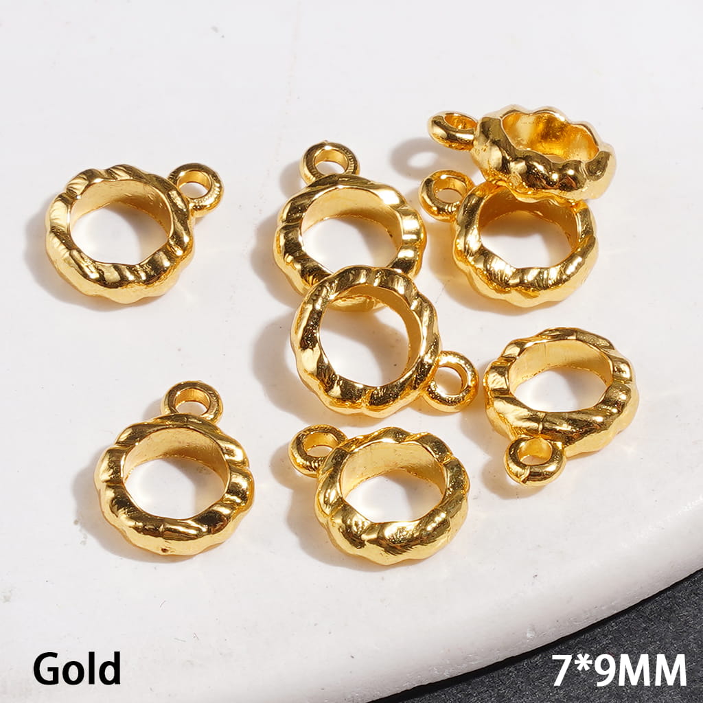 Alloy Bail Beads for DIY Jewelry Accessories, with Wavy Texture Loop Design, 7*9MM, Silver and Gold