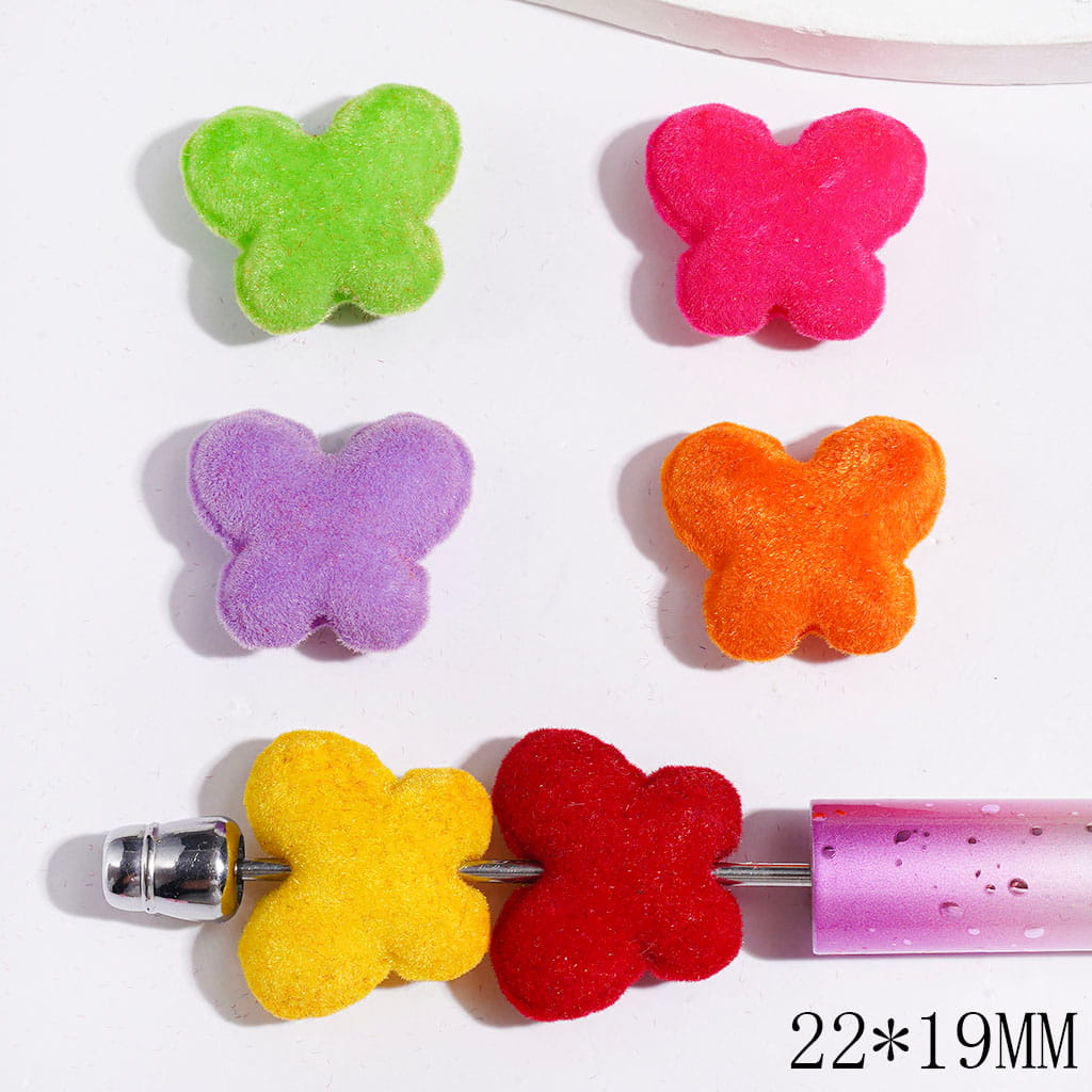 Acrylic Beads Flocked Fluffy Butterfly, 22*19MM Multi-Color Random Mix