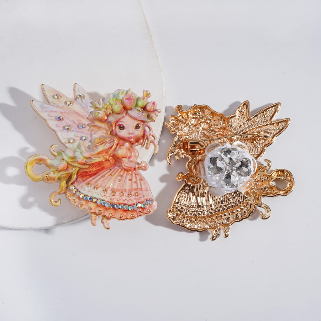 Enchanted Flower Crowned Fairy Clay Bead with White Pearls & Clear Rhinestones 54*60MM