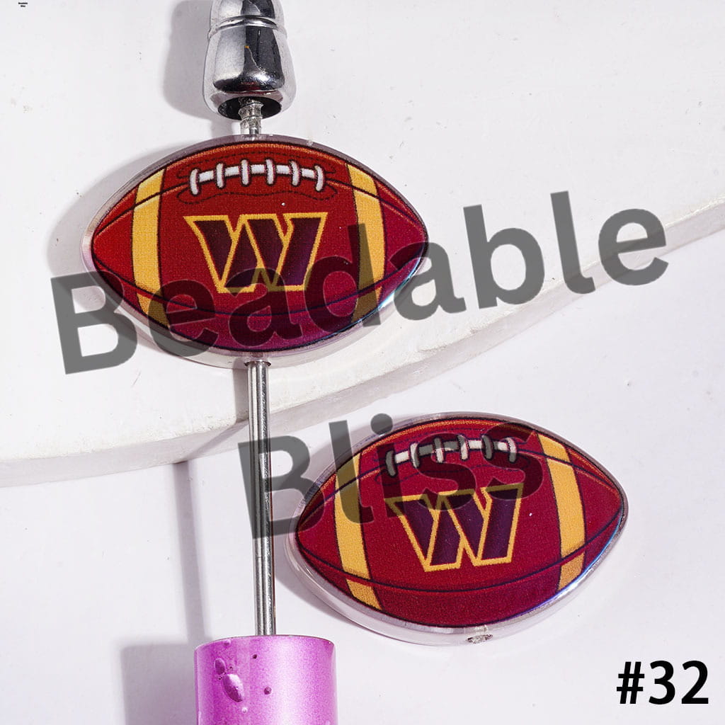 American Football Shape UV Coating Acrylic Beads, Assorted Team, 20*29MM