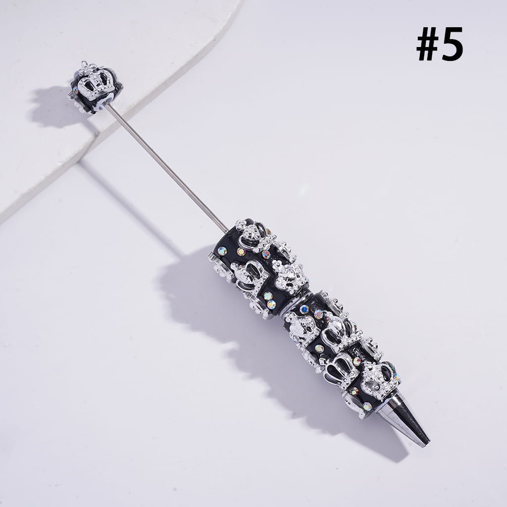 Beadable Clay Pens with Imperial Crown & Multi‑Color AB Rhinestones