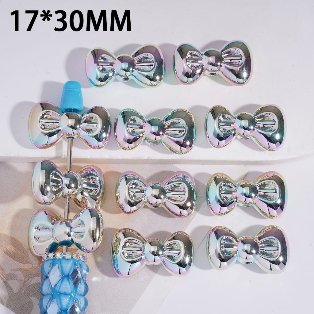 Galaxy Holographic Silver Bow Tie Acrylic Beads 17*30MM
