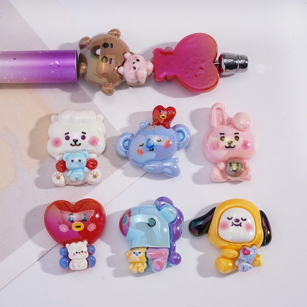 UV Coating Cute Mini Animal Figures Series Acrylic Beads, Random Mix