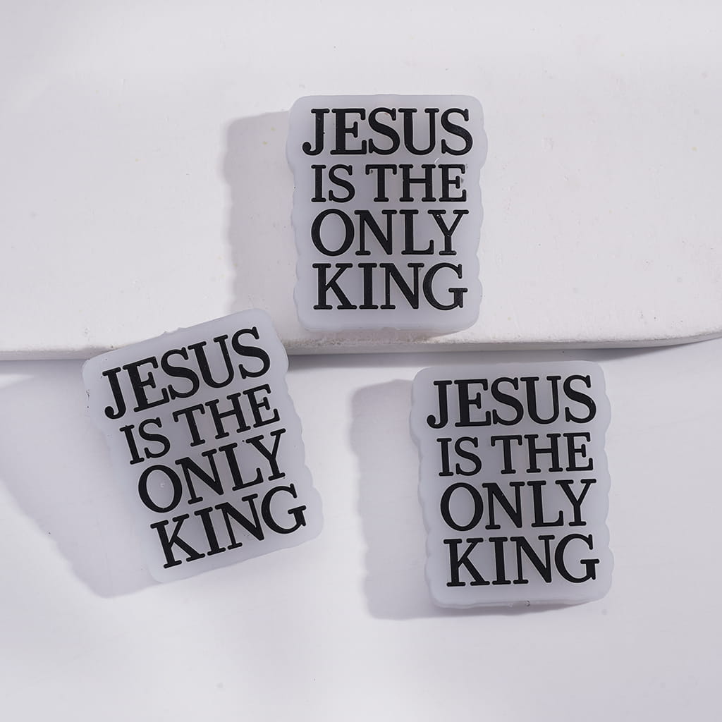 Semi‑Clear Silicone Focal Beads with “JESUS IS THE ONLY KING” Text