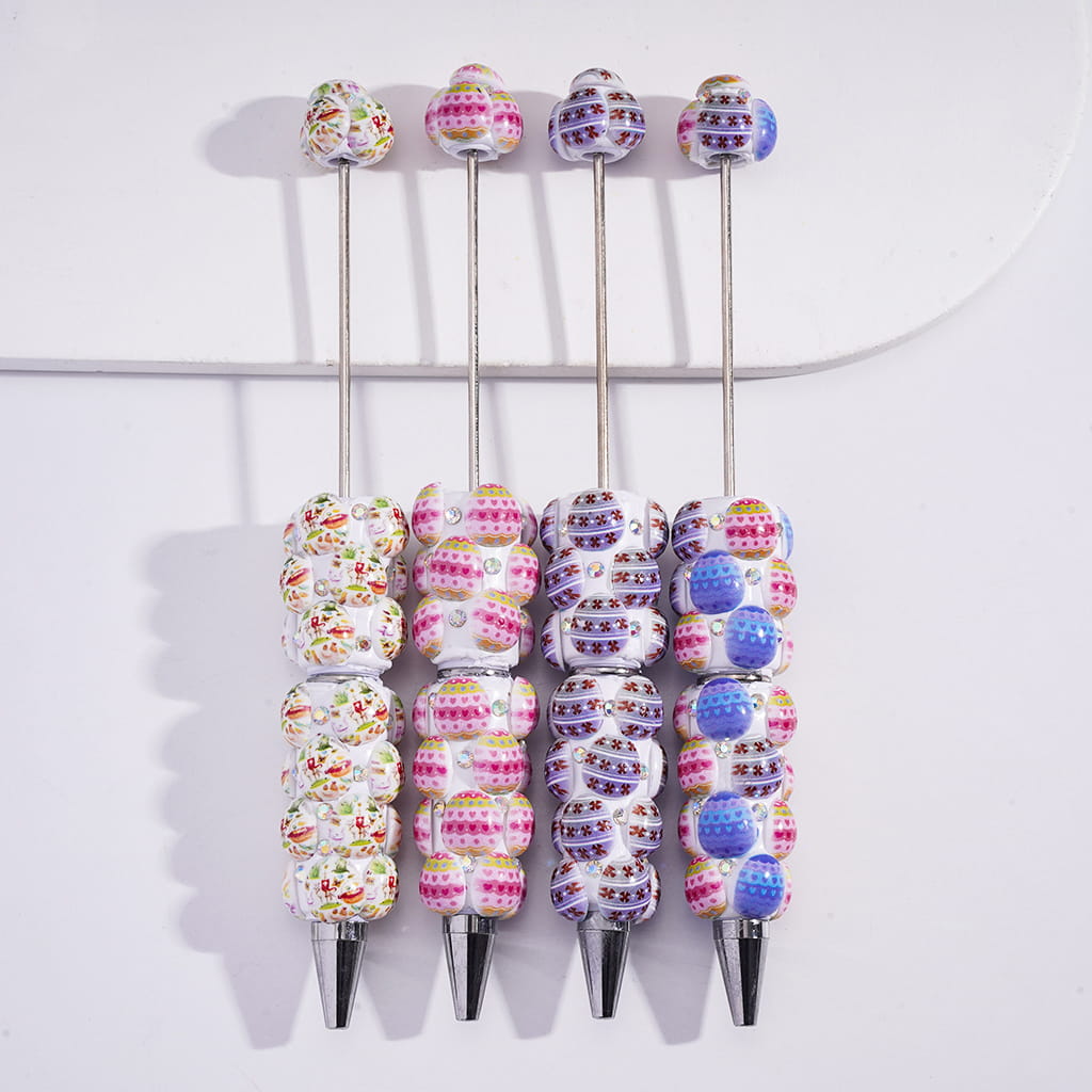 Beadable Clay Pens with Colorful Eggs Easter Series and AB Rhinestones, Random Mix