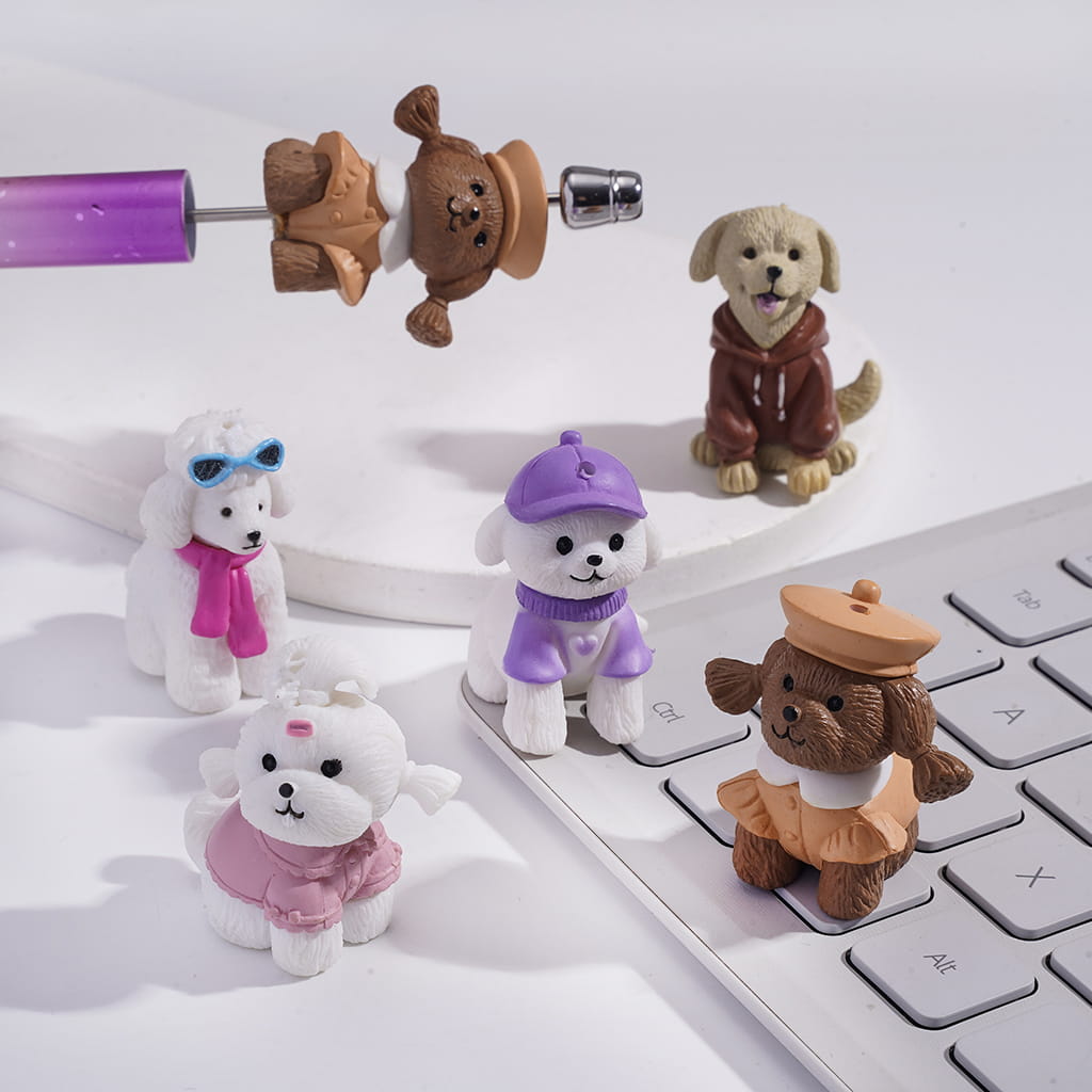Cute Dog Assorted Outfits, Acrylic Beads (Size Varies Between 36 to 38 MM Depending on Dog) Random Mix
