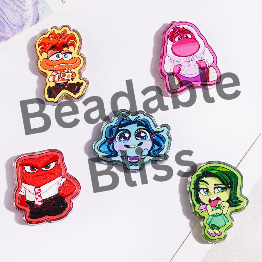 Semi-Clear Acrylic Beads Five Mental Emotion in Cartoon Characters, Random Mix