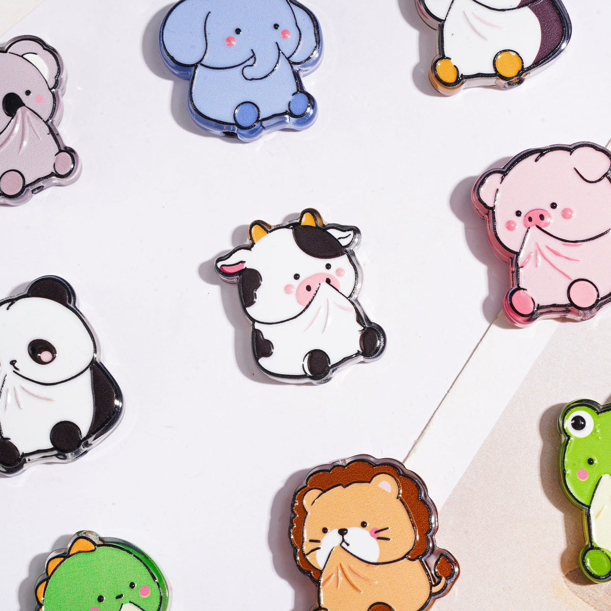 Cute Farm & Wildlife Animal Pig, Cow, Chick, Panda, Lion, Frog, Penguin, Elephant, Koala & Crocodile Acrylic Beads, Random Mix