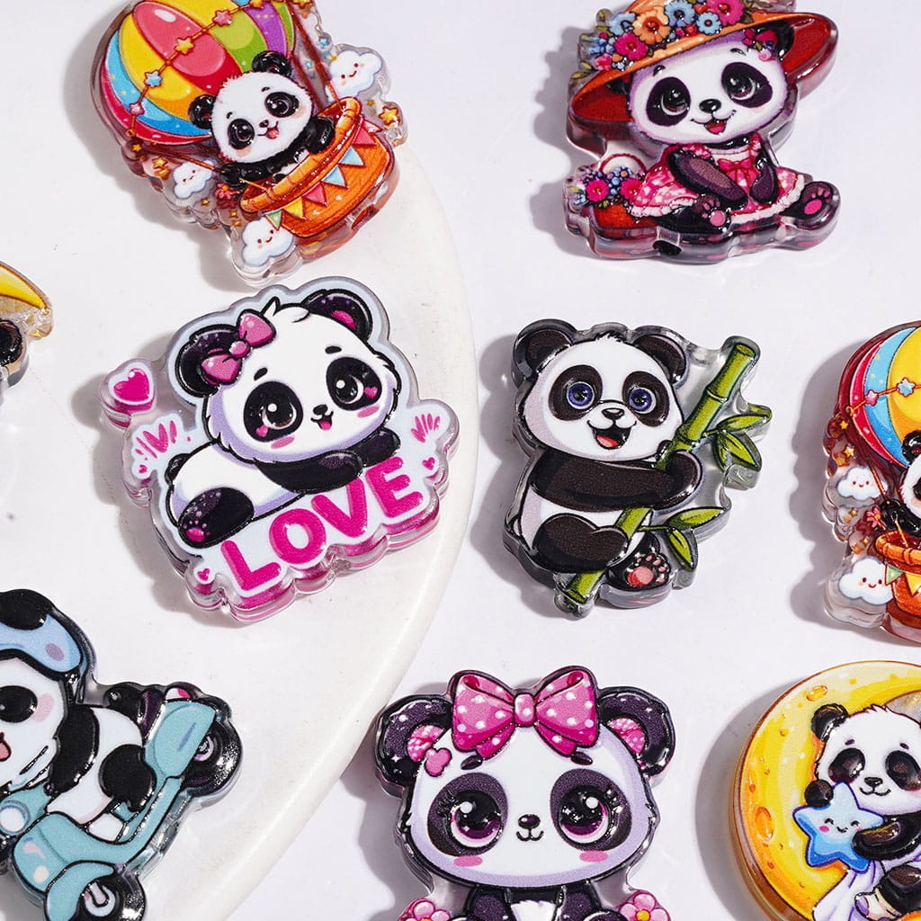 Acrylic Beads Cute Cartoon Panda in Diverse Style, Random Mix