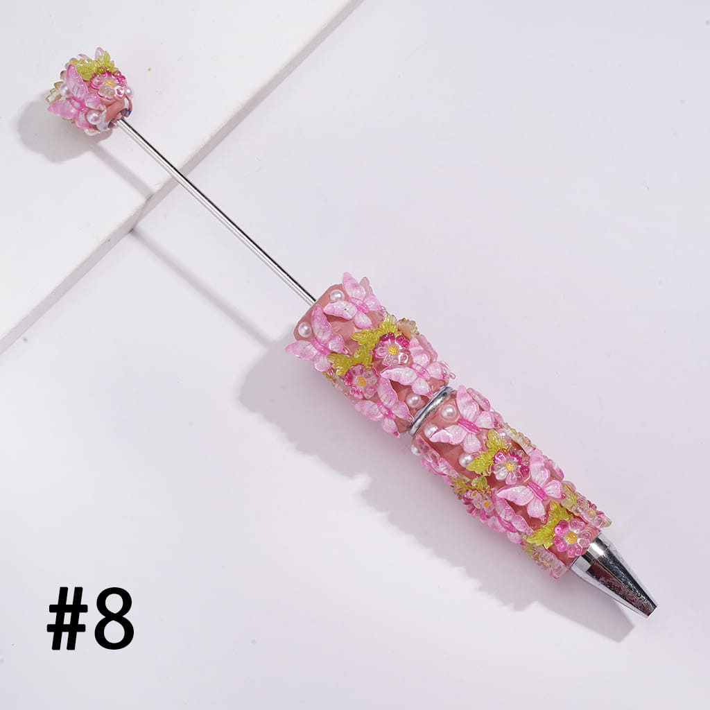 Cute Mini Butterfly Beadable Pens with Mini Flower Embellishments, Pearl Accents & Clear Rhinestone Chains, Multi-Color