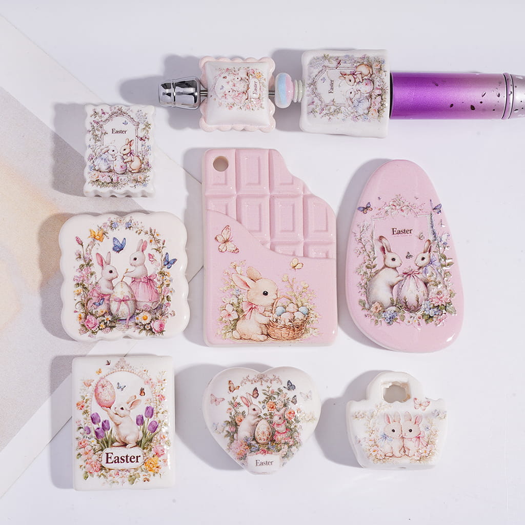 Concavo Convex Easter Print in Various Designs, Acrylic Beads For Pendant Random Mix