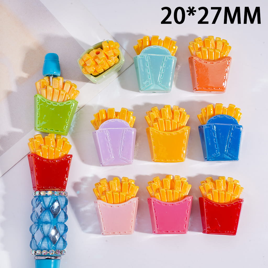 UV Glossy Cute French Fries Shape Macaron Color Acrylic Beads 20*27MM