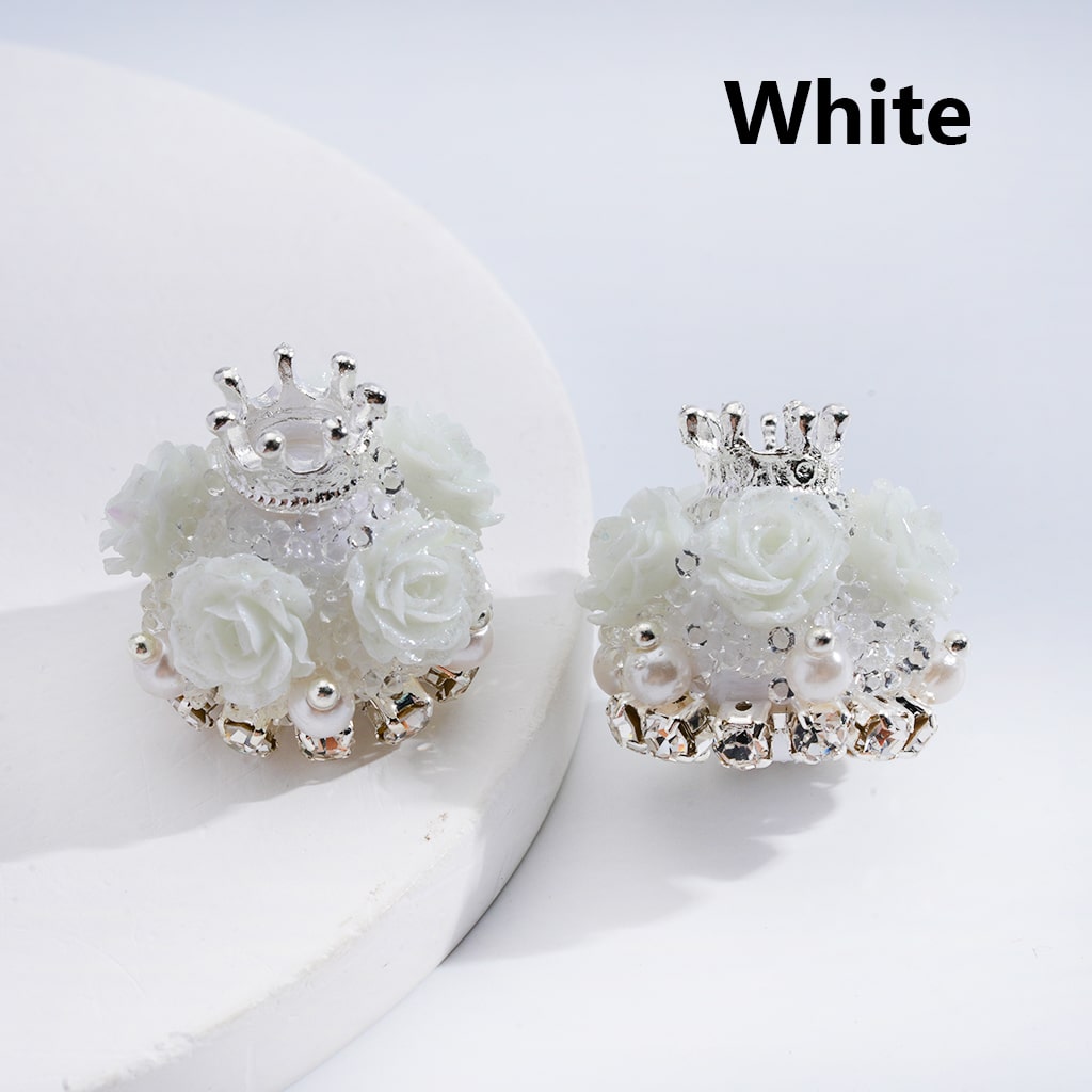 Flower & Crown Design with Pearls & Rhinestones Shiny Sugar Acrylic Beads Multi Color 20*21MM