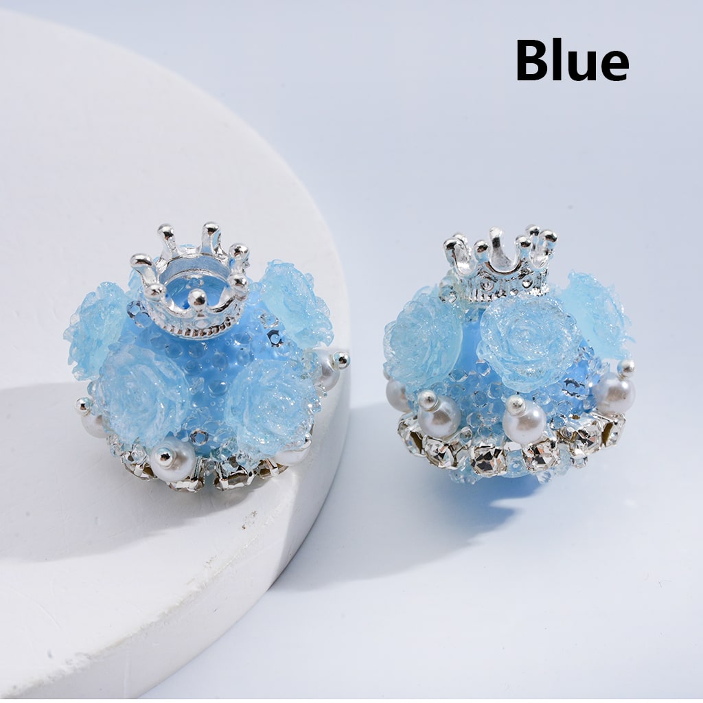 Flower & Crown Design with Pearls & Rhinestones Shiny Sugar Acrylic Beads Multi Color 20*21MM