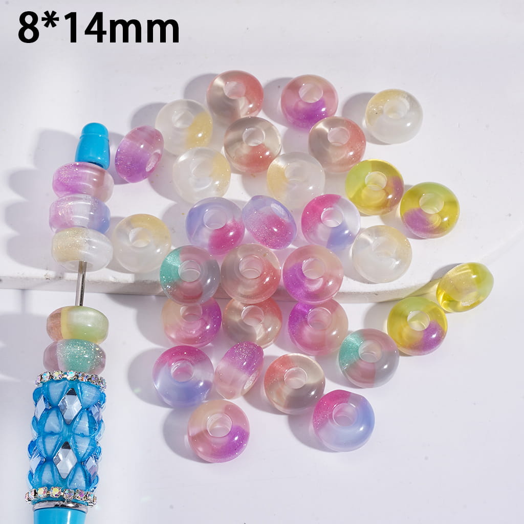 Translucent Wheel with Big Hole Tri‑Color Acrylic Beads 8*14MM, Random Mix (The Hole Diameter is 5.5MM)