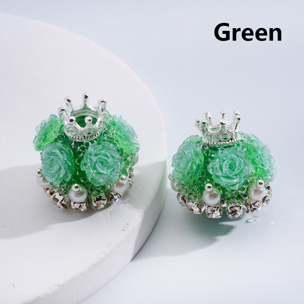 Flower & Crown Design with Pearls & Rhinestones Shiny Sugar Acrylic Beads Multi Color 20*21MM