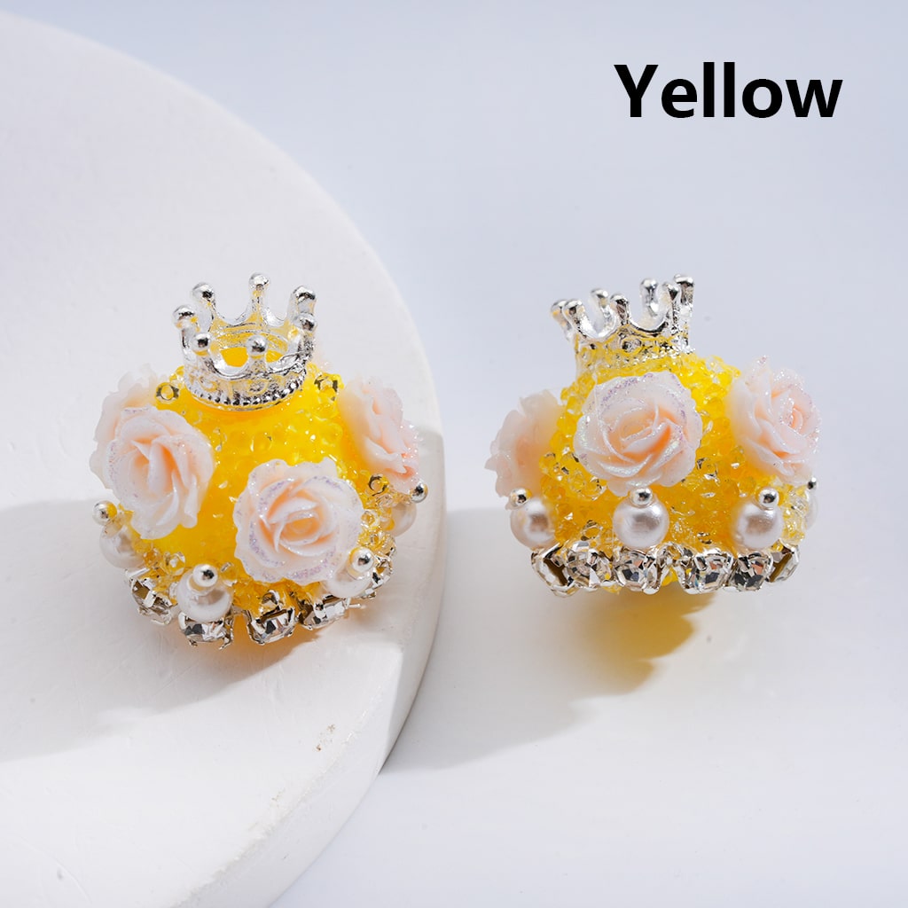 Flower & Crown Design with Pearls & Rhinestones Shiny Sugar Acrylic Beads Multi Color 20*21MM