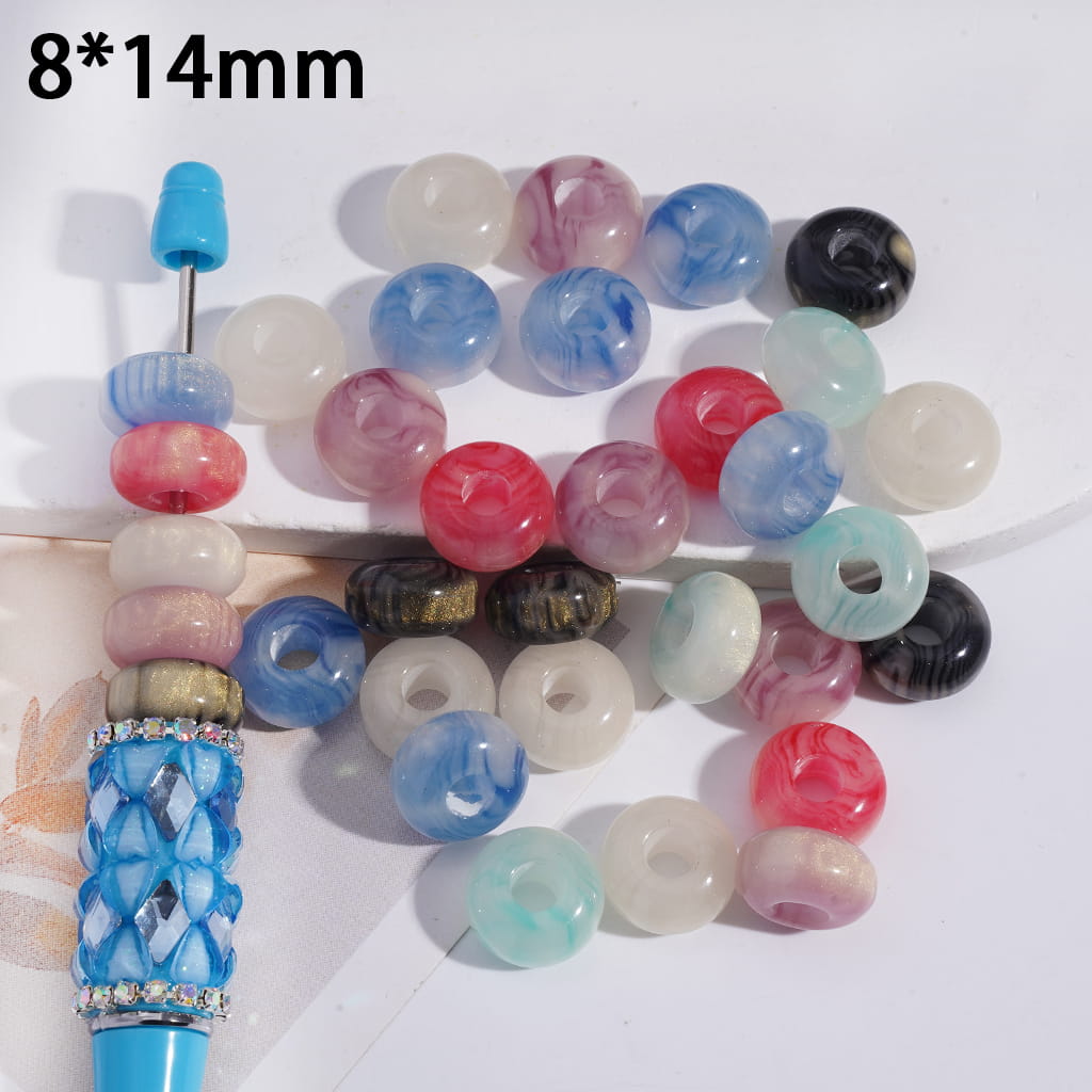 Gold Glitter Wheel Acrylic Beads Big Hole 8*14MM, Random Mix (The Hole Diameter is 5.5MM)