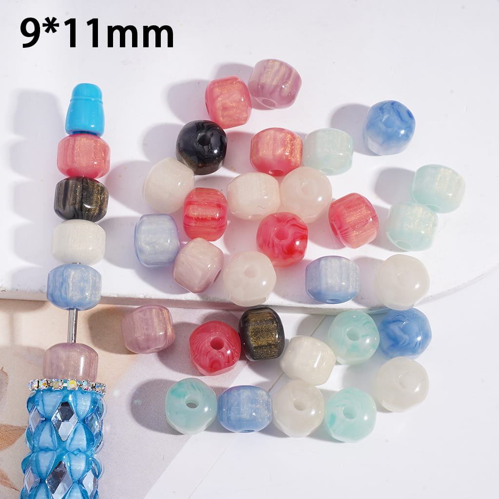 Smooth Rounded Small Hexagonal Prism Gold Glitter Acrylic Beads 9*11MM Random Mix