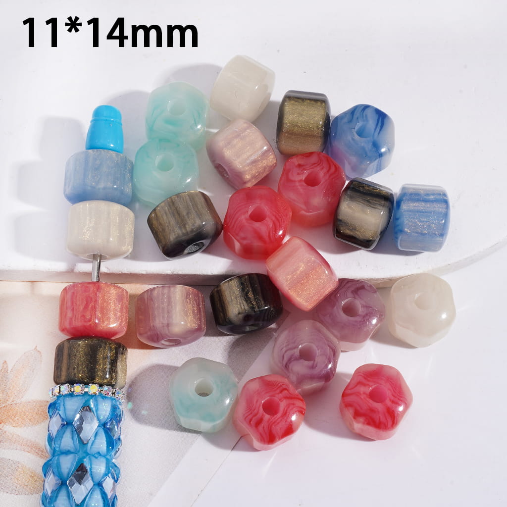 Gold Glitter Hexagon and Texture, Medium Size Acrylic Beads Bracelet 11*14MM, Random Mix