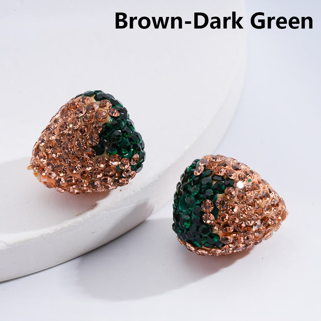 Strawberry Design with Multi-Color Rhinestones Clay Beads 16MM