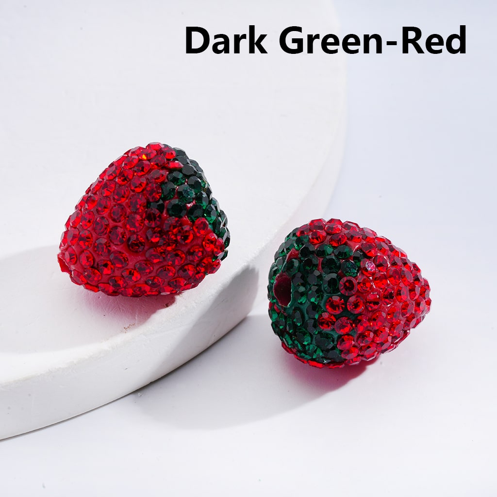 Strawberry Design with Multi-Color Rhinestones Clay Beads 16MM