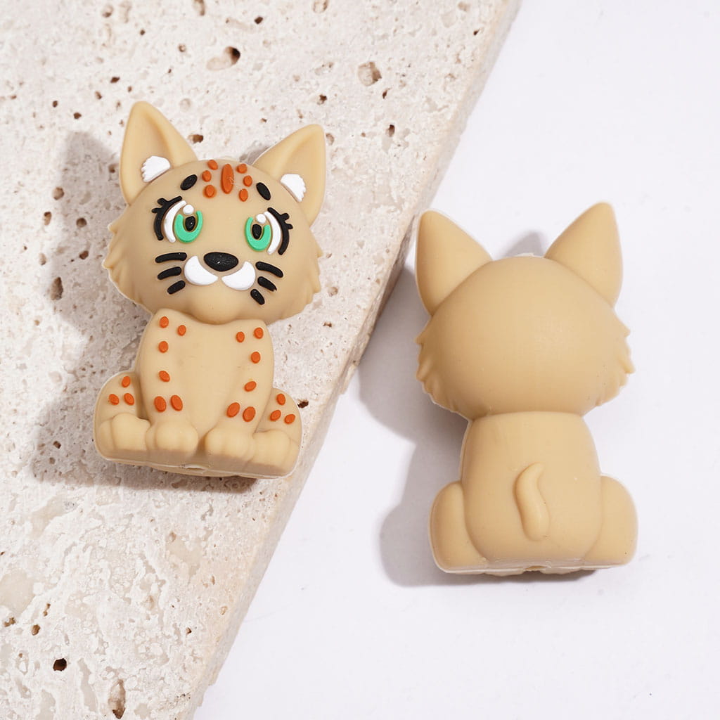 3D Cute Lovely Four-Legged Walking Forest Animal Deer, Bear, Tiger & Bull Silicone Focal Beads, Multi-Style Random Mix