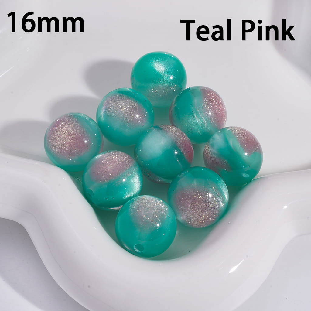 Cat Eye Style Round in Double Colors Glitter Large Size Acrylic Beads for Bracelets 16MM Random Mix
