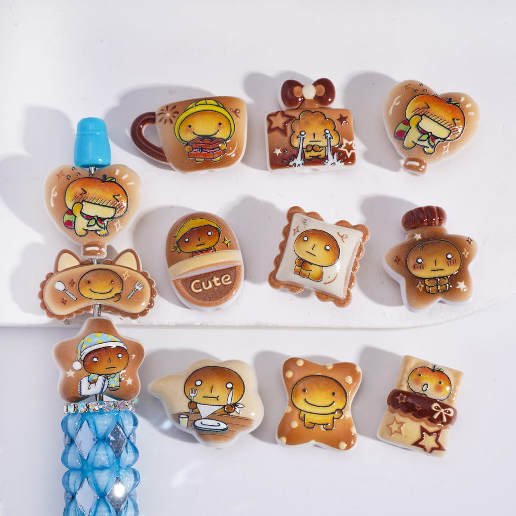 Cute Funny Yellow Baby Different Style Yellow & Brown Pattern Acrylic Beads Random Mix