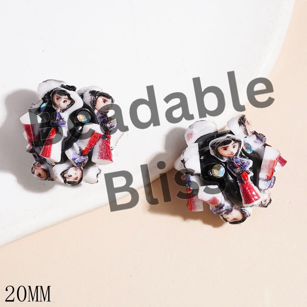 Ghost Mother Girl Character and AB Rhinestones Clay Beads, 20MM