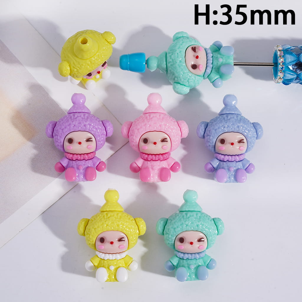 Cute Little Girl Character with Colorful Hats Soft PVC Rubber Beads Hight 31MM, Random Mix